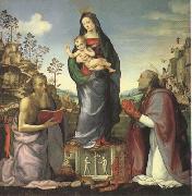 ALBERTINELLI  Mariotto The Virgin and Child Adored by Saints Jerome and Zenobius (mk05) oil on canvas